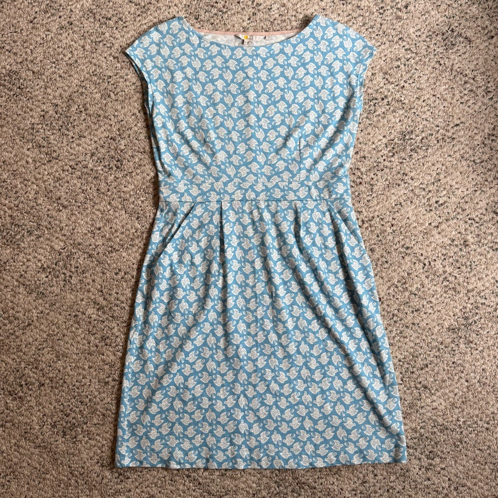 Boden Florrie Dove Bird Print Jersey Dress Blue and White Size 8P